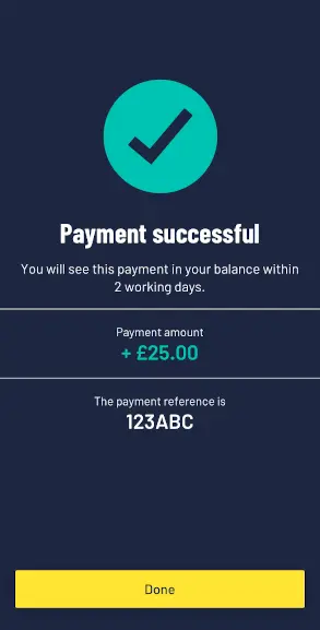 A screen showing the Payments Page from the mobile app